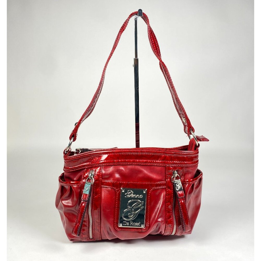 Genna De Rossi Red Faux Patent Leather Shoulder Bag Purse Single Strap